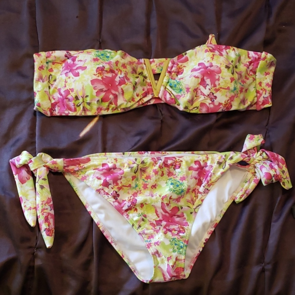 Floral neon green and pink bikini